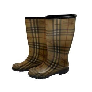 Burberry Nova Check Rain Boots Sz 38 Plaid Rubber Festival Equestrian Preppy